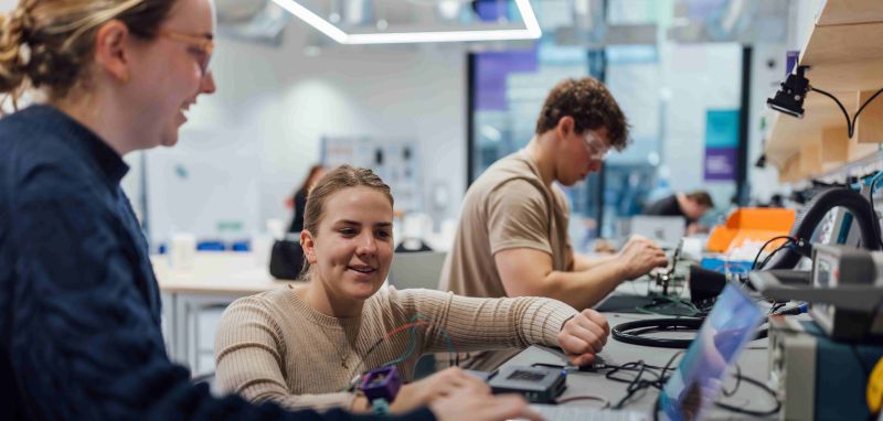 Engineering students working together in the Creator Space of Melbourne Connect 